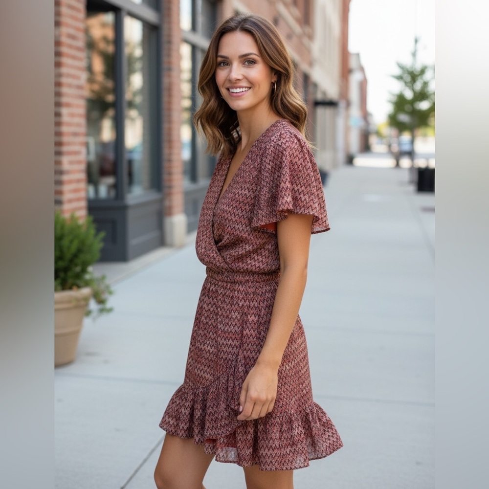 Ramy Brook Rust Patterned Mini Dress - Picture 2 of 7